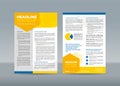 Leaflet brochure template with abstract yellow orange blue hexagon shape illustration on white background Royalty Free Stock Photo