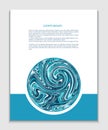 Leaflet flyer with circle of blue water swirls