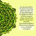 Leaflet with a green mandala pattern and ornament. Royalty Free Stock Photo