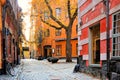 Leafy corner of Gamla Stan, the Old Town of Stockholm, Sweden during autumn