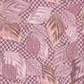 Leafy 3d vector seamless pattern. Textured surface geometric background. Rose gold ornamental repeat design. 3d flying leaves