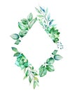 Leafy frame border with succulent plants,palm leaves,branches