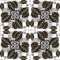 Leafy seamless pattern. Black and white geometric greek style vector background. Repeat floral backdrop. Modern abstract ornaments Royalty Free Stock Photo