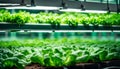 Leafy vegetables are growing in indoor farm