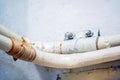 Leakage on the water pipe sealed with clamp Royalty Free Stock Photo