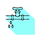 Leaking pipe flat logo, line icon. Pipeline with water drops