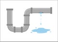 Leaking pipe with flowing water vector illustration