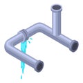 Leaking pipes isometric. Broken pipe tube with leaking water. Plumbing construction pipeline with damage element. 3d