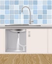 Leaking water pipe, plumbing accident vector illustration