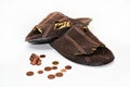 Leaky brown slippers. Royalty Free Stock Photo