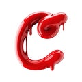 Leaky red alphabet isolated on white background. Handwritten cursive letter C. Royalty Free Stock Photo