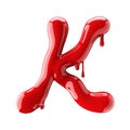 Leaky red alphabet isolated on white background. Handwritten cursive letter K. Royalty Free Stock Photo