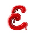 Leaky Red Alphabet On White Background. Handwritten Cursive Letter E.