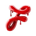 Leaky red alphabet on white background. Handwritten cursive letter F.