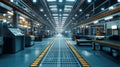 Lean Manufacturing, 3D visualization of lean manufacturing with productivity metrics, showcasing efficient processes and
