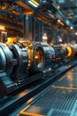 Lean Manufacturing, 3D visualization of lean manufacturing with productivity metrics, showcasing efficient processes and