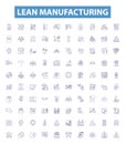 Lean manufacturing line icons, signs set. Six Sigma, Lean, Kaizen, JIT, TPS, Kanban, 5S, Visual Management, Heijunka