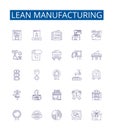 Lean manufacturing line icons signs set. Design collection of Six Sigma, Lean, Kaizen, JIT, TPS, Kanban, 5S, Visual