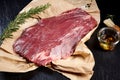 Lean raw flank steak for roasting or grilling