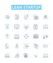 Lean startup vector line icons set. Lean, Startup, Iterate, MVP, Agile, KPI, Prototype illustration outline concept