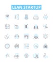 Lean startup vector line icons set. Lean, Startup, Iterate, MVP, Agile, KPI, Prototype illustration outline concept