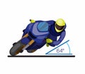 Leaning angle on motorsport cornering, riding style on racing motorbike cartoon flat illustration vector Royalty Free Stock Photo