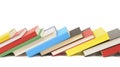 Leaning row of books isolated on a white background, copy space