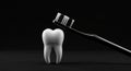 Black Toothbrush Leaning Against a White Tooth Model on a Dark Surface image Royalty Free Stock Photo