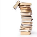 A leaning stack of books with one book about to fall, balancing act or instability concept, isolated on white background Royalty Free Stock Photo