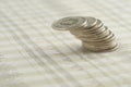 Leaning stack of Polish coins Royalty Free Stock Photo