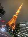 Leaning Tokyo Tower on a Cloudy Night