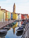 The leaning tower of the Campanile of San Martino church on the island of Burano, Venice