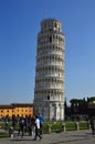Leaning Tower in Piazza dei Miracoli also known as Piazza del Duomo with tourists, Pisa, Italy