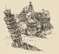 Leaning Tower Pisa Cathedral Italy Vintage Sketch Royalty Free Stock Photo