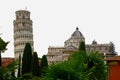 Scenic View through Trees of Leaning Tower and Pisa Cathedral, Piazza del Duomo, Pisa, Tuscany, Italy