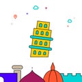 Leaning Tower of Pisa filled line icon, simple illustration