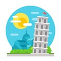 Leaning tower of Pisa flat design landmark