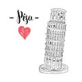 Leaning Tower of Pisa hand drawn sketch with lettering. vector illustration Royalty Free Stock Photo