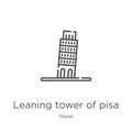 leaning tower of pisa icon vector from travel collection. Thin line leaning tower of pisa outline icon vector illustration.