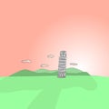 Leaning tower of Pisa, Italy on the background of landscape hand drawn illustration vector Royalty Free Stock Photo