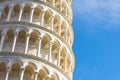 The Leaning Tower of Pisa, Italy, detailed view from close up, arches and columns Royalty Free Stock Photo