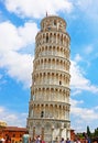 The leaning tower of Pisa Italy - famous italian landmarks with tourists Royalty Free Stock Photo