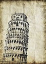 Leaning Tower of Pisa on old paper