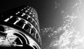 Leaning tower of Pisa photographed from below with a breathtaking shot with black and white effect to highlight the architectural Royalty Free Stock Photo