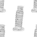 Leaning Tower of Pisa seamless pattern, hand drawn sketched background. vector illustration Royalty Free Stock Photo