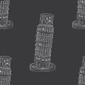 Leaning Tower of Pisa seamless pattern, hand drawn sketched background. vector illustration Royalty Free Stock Photo