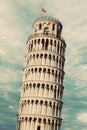 The Leaning Tower of Pisa, Tuscany, Italy. Vintage, retro. Royalty Free Stock Photo