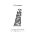 Leaning Tower of Pisa vector line icon, sign