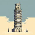 Retro Style Leaning Tower Of Pisa Illustration With Minimalist Design