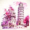 Leaning Tower of Pisa in watercolor A picturesque portrayal